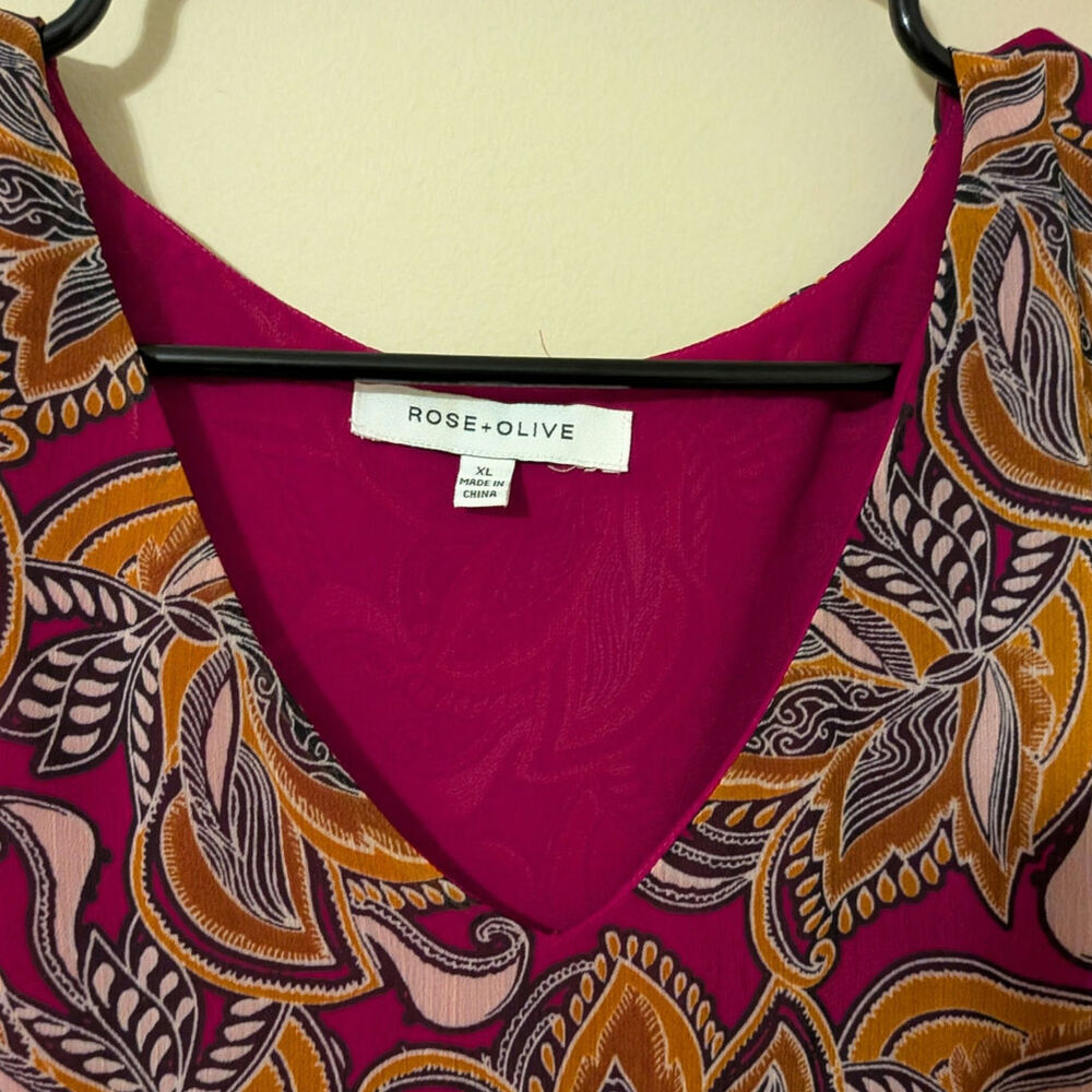 Boho Paisley Pink And Orange Babydoll Silhouette With Ruffle at Hem And Bow Ties - Picture 4 of 8